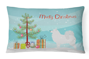 12 in x 16 in  Outdoor Throw Pillow Samoyed Merry Christmas Tree Canvas Fabric Decorative Pillow