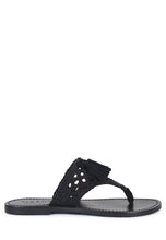 Load image into Gallery viewer, Beech Handwoven Natural Black Suede Tassel Thong Flats