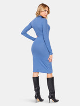 Load image into Gallery viewer, Mock Neck Long Sleeve Rib Knit Dress | Blue