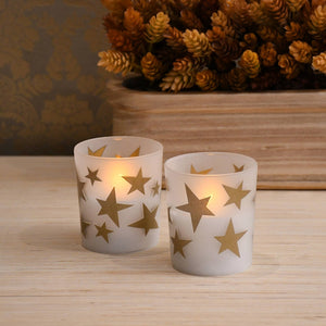 Battery Operated Glass LED Candles - Set of 2