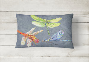 12 in x 16 in  Outdoor Throw Pillow Dragonfly Times Three Canvas Fabric Decorative Pillow
