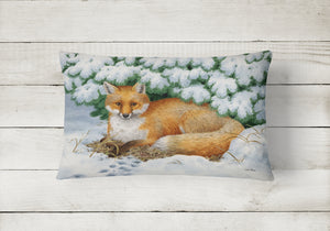 12 in x 16 in  Outdoor Throw Pillow Winter Fox Canvas Fabric Decorative Pillow