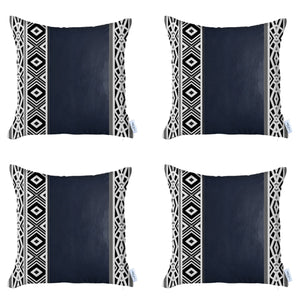 Boho Set of 4 Handcrafted Decorative Throw Pillow Cover Vegan Faux Leather Geometric For Couch, Bedding