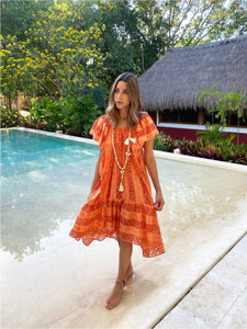 Danica Embroidered Coverup in Sunset Orange