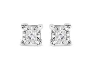 .925 Sterling Silver 1/2 Cttw Miracle Set Princess-Cut Diamond Solitaire Stud Earrings