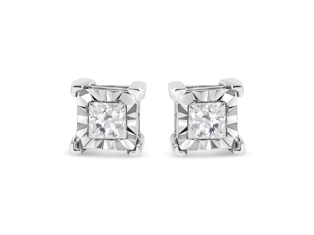 .925 Sterling Silver 1/2 Cttw Miracle Set Princess-Cut Diamond Solitaire Stud Earrings