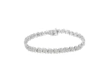 Load image into Gallery viewer, .925 Sterling Silver Diamond Floral Cluster Link Bracelet