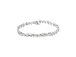 .925 Sterling Silver Diamond Floral Cluster Link Bracelet