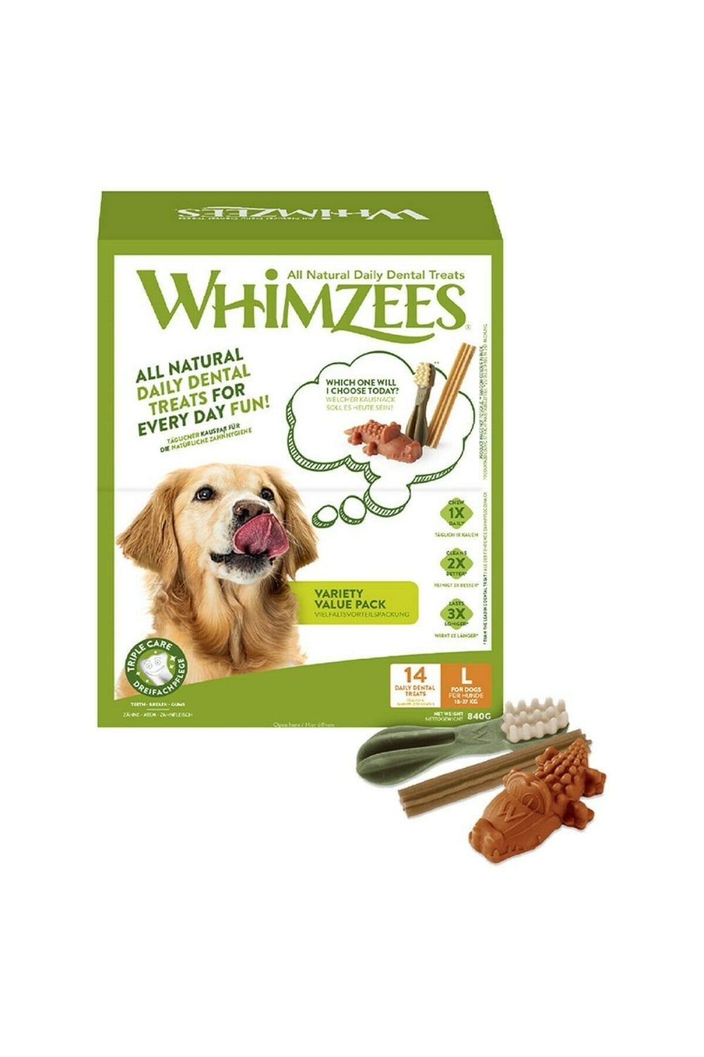 Whimzees Variety Box Dog Dental Treats (Pack of 14) (Green/Brown) (29.63oz)