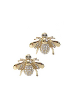 Load image into Gallery viewer, Gold Bee Earrings With Crystals