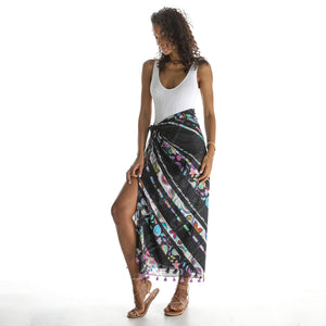 Painted Paisley Black Sarong