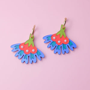 Cosmos Flower Earrings in Blue