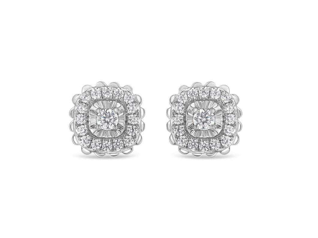 .925 Sterling Silver 1/2 Cttw Round-Cut Diamond Halo Cluster Stud Earring