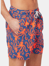 Load image into Gallery viewer, Mens Blue + Orange Octopus Swim Shorts
