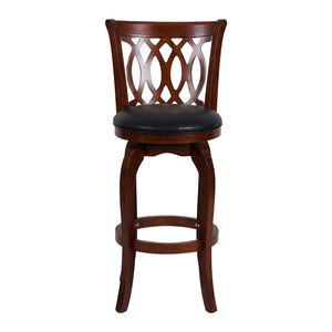 Canovia Dark Cherry Full Back Wood Frame Swivel Bar Stool with Faux Leather Seat