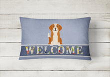Load image into Gallery viewer, 12 in x 16 in  Outdoor Throw Pillow English Foxhound Welcome Canvas Fabric Decorative Pillow