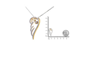 10K Yellow Gold over .925 Sterling Silver 1/4 Cttw Diamond Angel Wing 18" Pendant Necklace