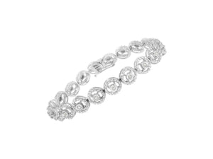 .925 Sterling Silver 1/2 Cttw Diamond Nested Circle Miracle Set Open Wheel 7" Fashion Link Bracelet