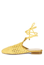Load image into Gallery viewer, Bartsi Yellow Handwoven Cotton Tie Up Mule Flats