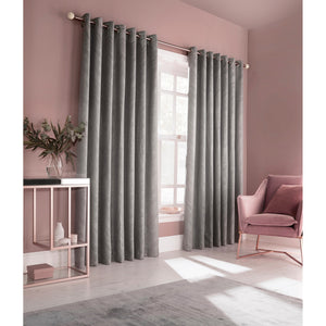 Furn Himalaya Jacquard Design Eyelet Curtains (Pair) (Silver) (46x72in)