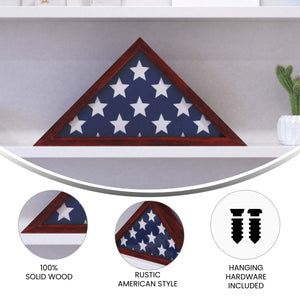 Sabore Rustic Brown Solid Wood Military Memorial Flag Display Case For 9.5' x 5' American Veteran Flag