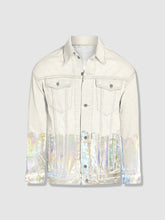 Load image into Gallery viewer, Longer Off-White Denim Jacket with Holographic Foil