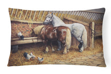 Load image into Gallery viewer, 12 in x 16 in  Outdoor Throw Pillow Horses Eating with the Chickens Canvas Fabric Decorative Pillow