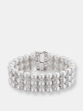 Load image into Gallery viewer, .925 Sterling Silver Cubic Zirconia And Three Row Pearl Bracelet