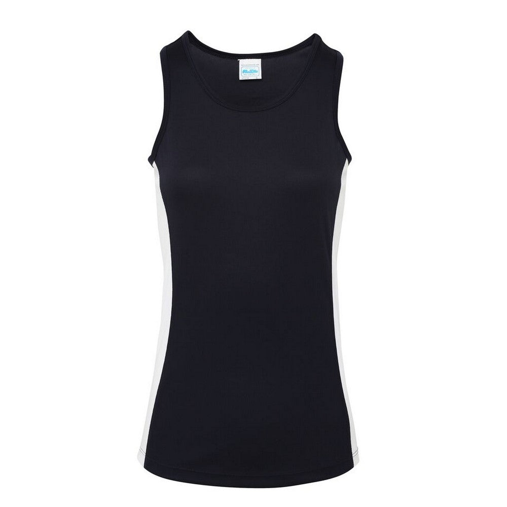 AWDis Just Cool Womens/Ladies Girlie Contrast Panel Sports Tank Top (French Navy/Arctic White)