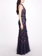 Load image into Gallery viewer, 3D Floral Appliqué Halter Gown