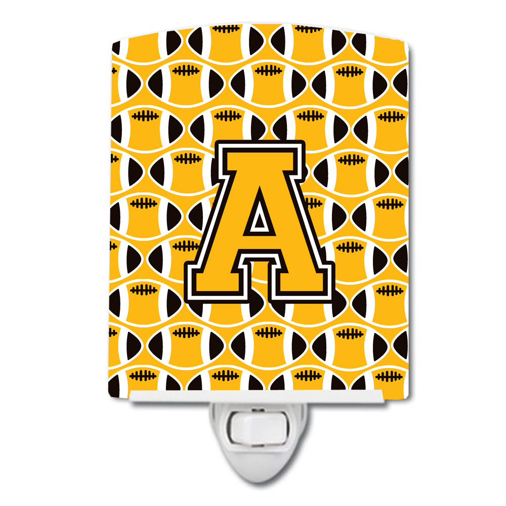 Letter A Football Black, Old Gold and White Ceramic Night Light