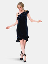 Load image into Gallery viewer, Tereza  Asymmetrical Dress in Midnight Velvet Blue