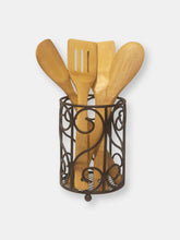 Load image into Gallery viewer, Scroll Collection Steel Cutlery Holder with Mesh Bottom and Non-Skid Feet, Bronze