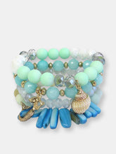 Load image into Gallery viewer, Sea Life Natural Shell and Mermaid Charm Beaded Stretch Bracelet