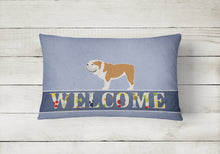 Load image into Gallery viewer, 12 in x 16 in  Outdoor Throw Pillow English Bulldog Welcome Canvas Fabric Decorative Pillow