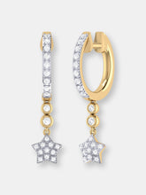 Load image into Gallery viewer, Star Bezel Duo Diamond Hoop Earrings in 14K Yellow Gold Vermeil on Sterling Silver