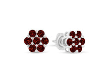 Load image into Gallery viewer, 14K White Gold 1.0 Cttw Treated Red Diamond Prong Set 7 Stone Floral Stud Earrings