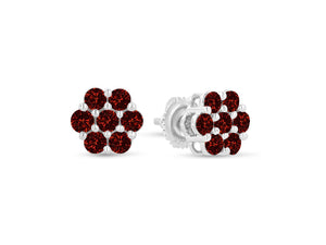 14K White Gold 1.0 Cttw Treated Red Diamond Prong Set 7 Stone Floral Stud Earrings