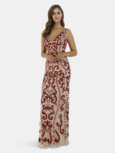 Load image into Gallery viewer, Lara 29536 - Nude/Red Beaded Pattern Dress
