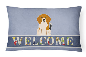12 in x 16 in  Outdoor Throw Pillow Beagle Tricolor Welcome Canvas Fabric Decorative Pillow
