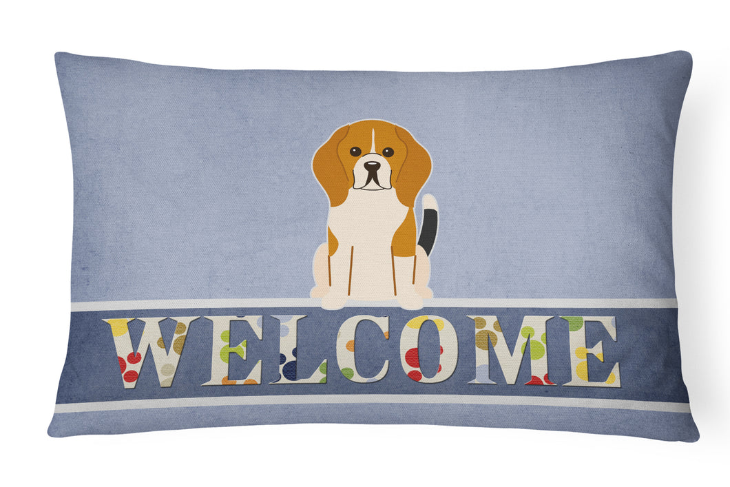 12 in x 16 in  Outdoor Throw Pillow Beagle Tricolor Welcome Canvas Fabric Decorative Pillow