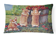 Load image into Gallery viewer, 12 in x 16 in  Outdoor Throw Pillow Apple Helper Corgis Canvas Fabric Decorative Pillow