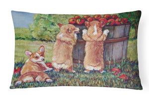 12 in x 16 in  Outdoor Throw Pillow Apple Helper Corgis Canvas Fabric Decorative Pillow