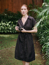 Load image into Gallery viewer, Arya Safari Linen Midi Dress in Black