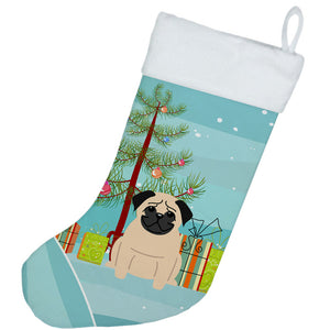 Merry Christmas Tree Pug Fawn Christmas Stocking