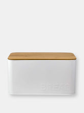 Load image into Gallery viewer, Tin Bread Box  with Bamboo Top, White
