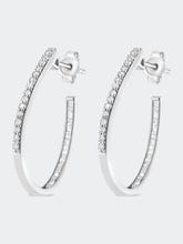 Load image into Gallery viewer, 10K White Gold 1/2 Cttw Round and Baguette-Cut Diamond Hoop Earrings