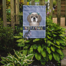 Load image into Gallery viewer, 11 x 15 1/2 in. Polyester Gray Silver Shih Tzu Welcome Garden Flag 2-Sided 2-Ply