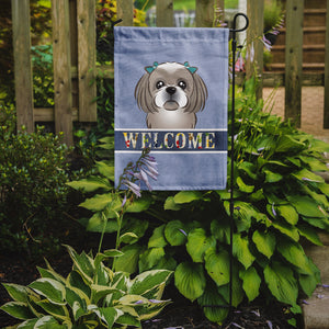 11 x 15 1/2 in. Polyester Gray Silver Shih Tzu Welcome Garden Flag 2-Sided 2-Ply
