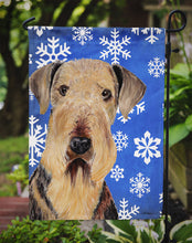 Load image into Gallery viewer, 11&quot; x 15&quot; 1/2&quot; Polyester Airedale Winter Snowflakes Holiday Garden Flag 2-Sided 2-Ply